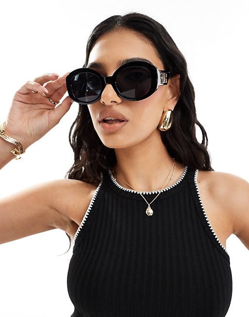River Island round sunglasses in black