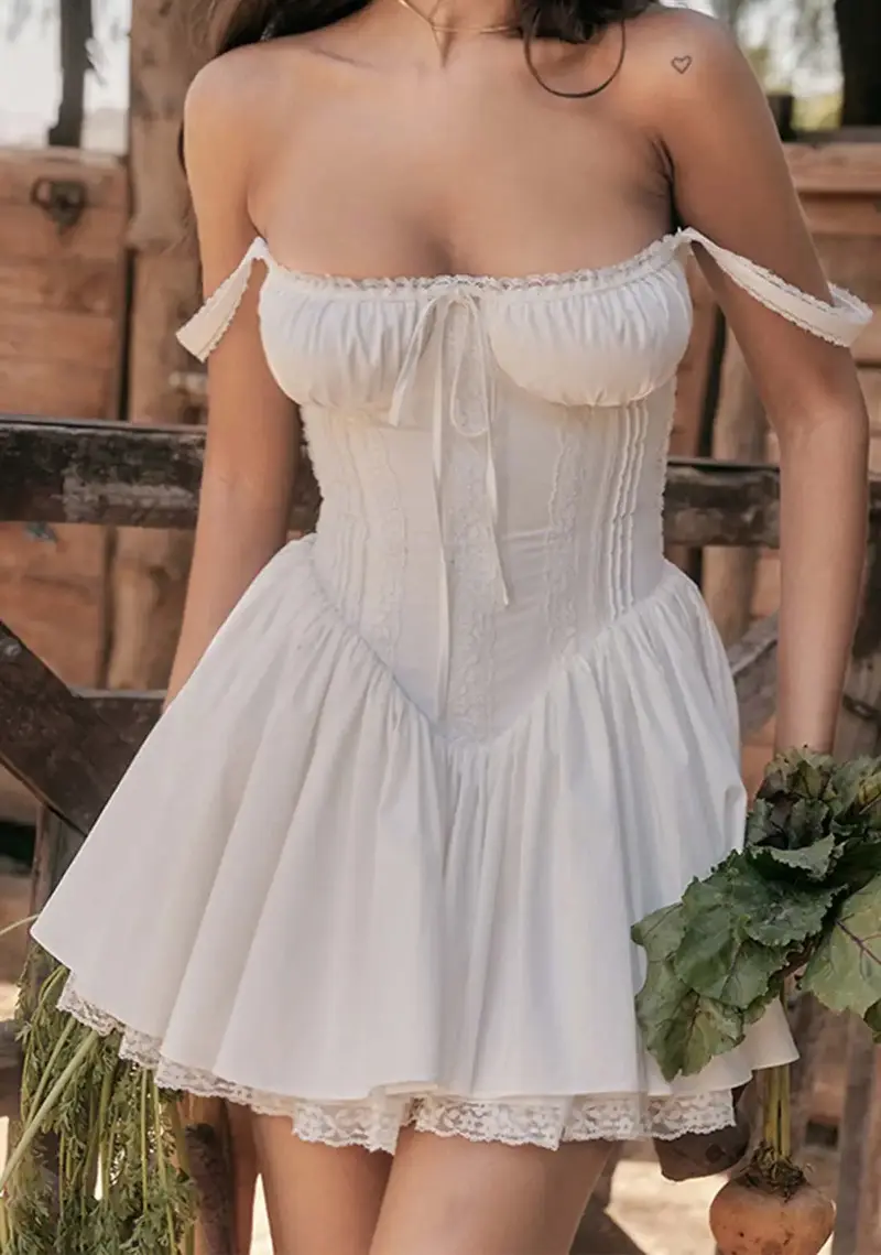 French Square Neck Y2K Lace Suspender Dress Cherrykitten